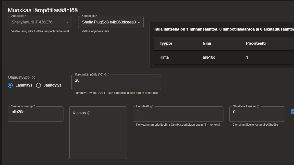 Lämpötilaperusteinen ohjaus
